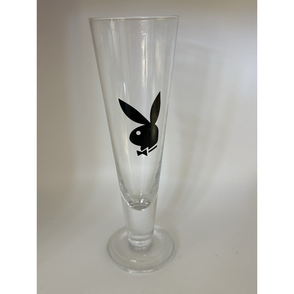 Vintage PlayBoy Pilsner 10" Glass Black Playboy Bunny Logo Hand Crafted